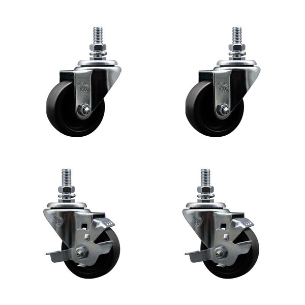 Service Caster True 890883720 883720 3'' Replacement Caster Set with Brakes, 4PK TRU-SCC-TS20S314-POS-121310-2-TLB-2 - main
